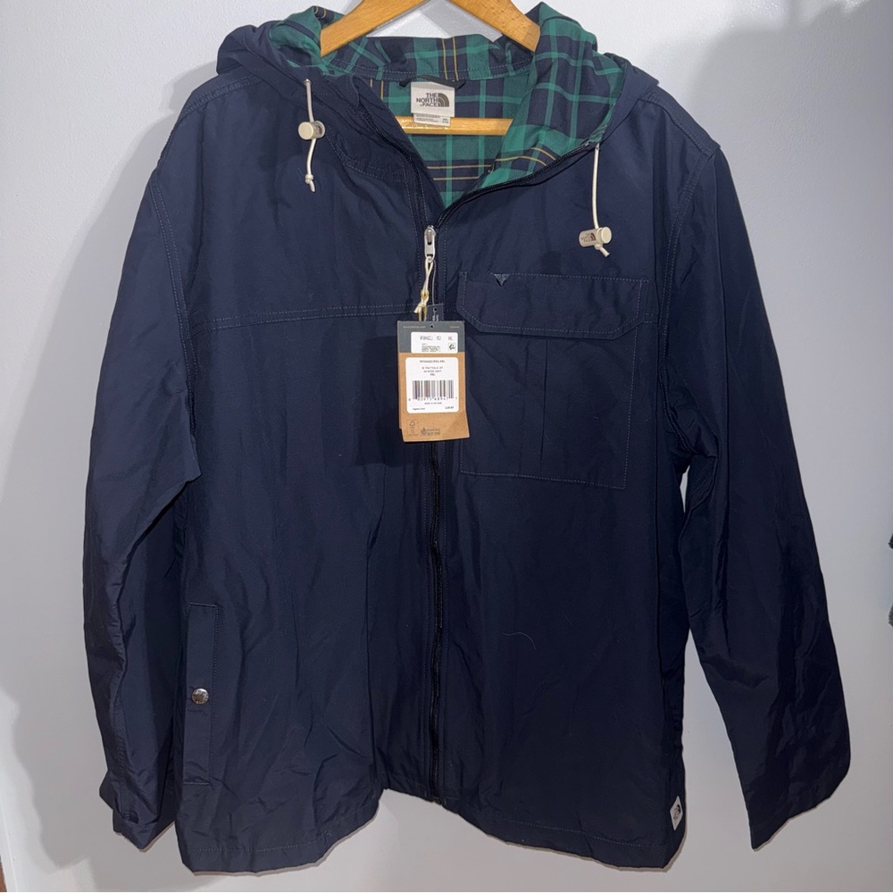 NEW The North Face Men's Fruitvale Jacket Navy Raincoat Plaid Green Hood | XXL